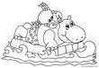 Lamina para colorear dibujos del verano. Hipopotamo happy hippo con cangrejo